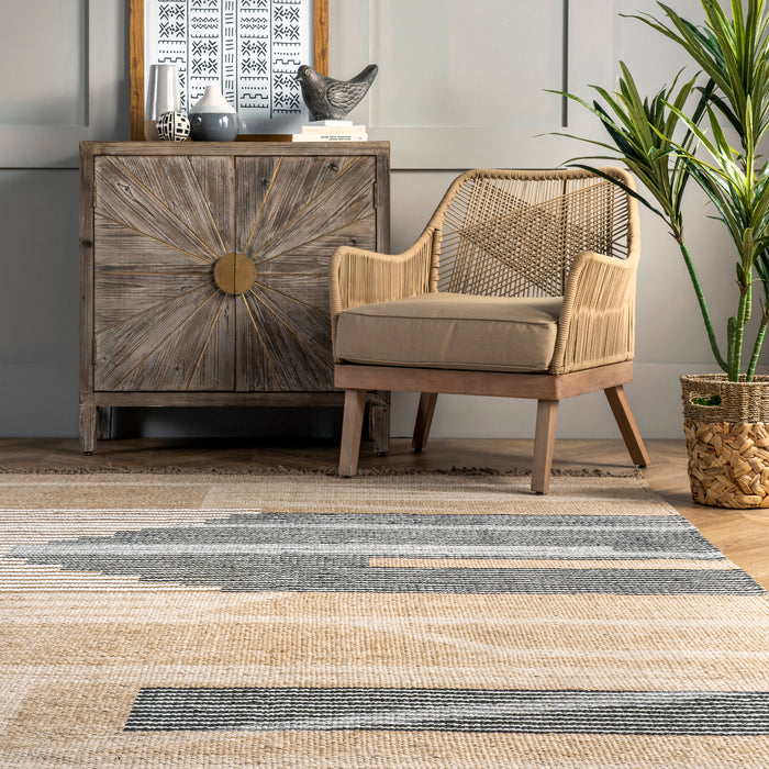 Beige Jute Area Rug With Tassels 150cm X 200cm