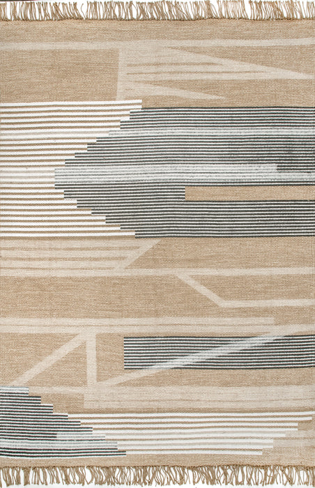 Beige Jute Area Rug With Tassels 150cm X 200cm