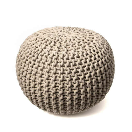 Beige Knitted Cotton Pouf For Living Room Seating