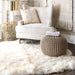 Beige Knitted Cotton Pouf For Living Room Seating