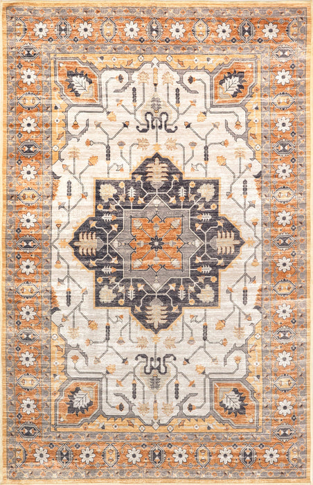 Beige Machine Washable Dahlia Area Rug For Busy Homes