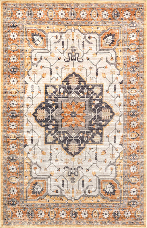 Beige Machine Washable Dahlia Area Rug For Busy Homes