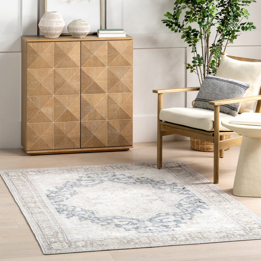 Beige Machine Washable Medallion Area Rug 100x150 cm