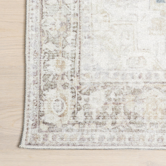 Beige Machine Washable Medallion Area Rug 100x150 cm