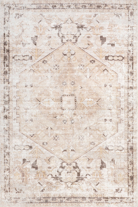 Beige Machine Washable Medallion Area Rug 120x180 cm