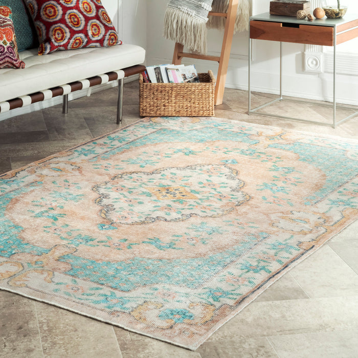 Beige Machine Washable Medallion Area Rug 150x240 cm