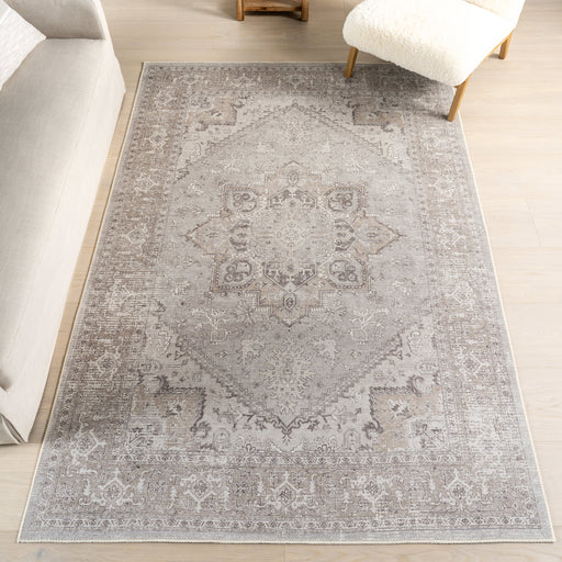 Beige Machine Washable Medallion Area Rug 160x230 cm