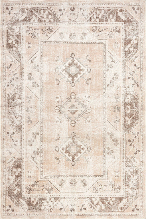 Beige Machine Washable Medallion Area Rug for Busy Homes