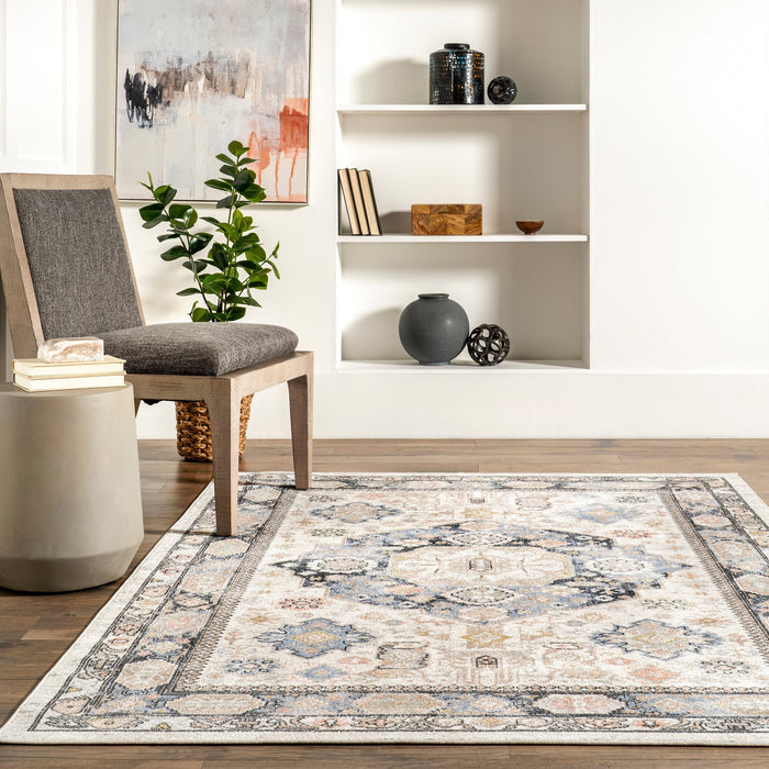 Beige Medallion Area Rug 50x80 Centimeters Washable