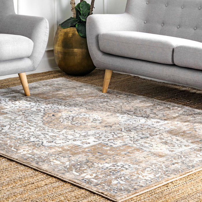 Beige Medallion Area Rug for Home Decor