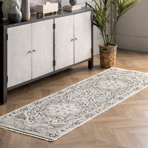 Beige Medallion Pattern Fringed Area Rug 120x180 cm