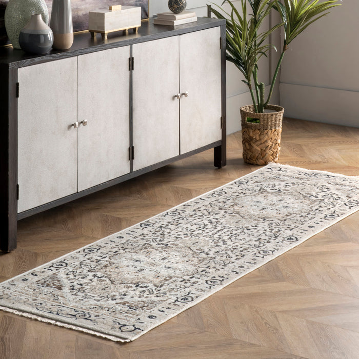 Beige Medallion Pattern Fringed Area Rug 120x180 cm