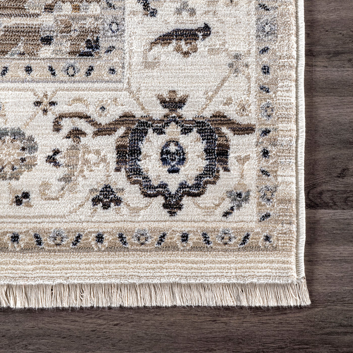 Beige Medallion Pattern Fringed Area Rug 120x180 cm