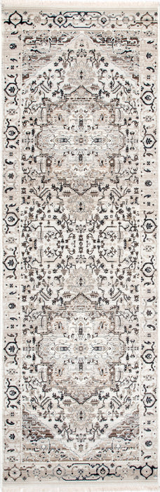 Beige Medallion Pattern Fringed Area Rug 120x180 cm