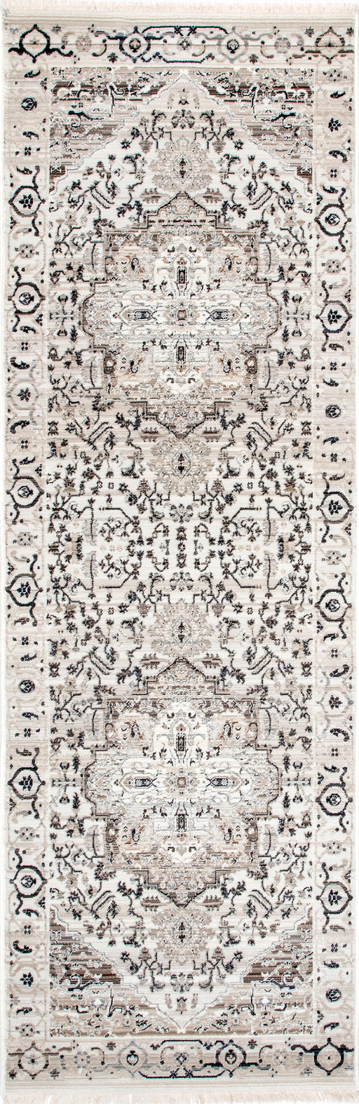 Beige Medallion Pattern Fringed Area Rug 120x180 cm