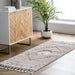 Beige medaillon pluizig vloerkleed met kwastjes 120x180 cm