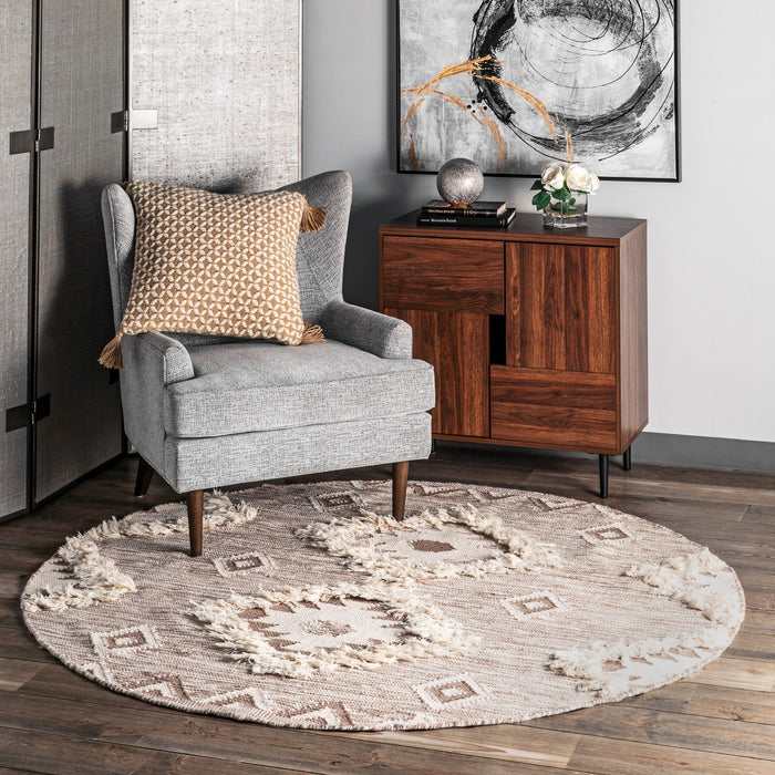 Beige Marokkaanse Lattice Fringe Wool Rug voor Home Decor