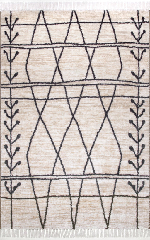 Beige Non-Slip Backing Area Rug With Modern Trellis Design