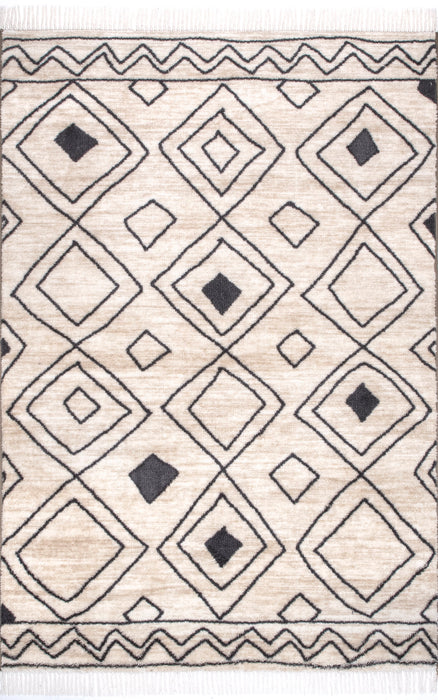 Beige Non-Slip Backing Area Rug With Spotted Diamonds Design