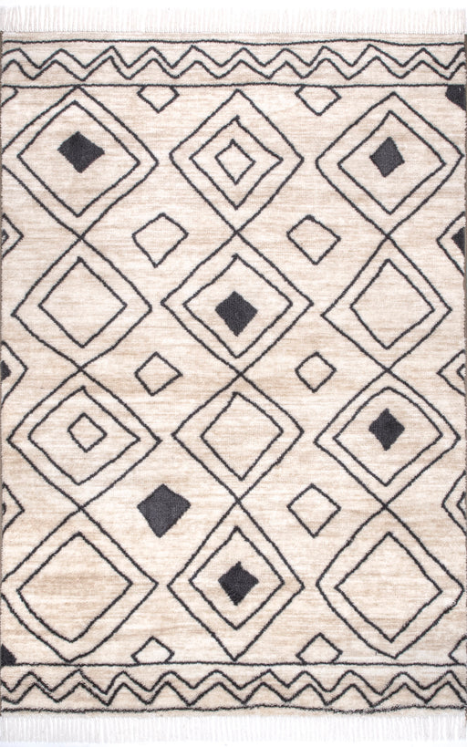 Beige Non-Slip Backing Area Rug With Spotted Diamonds Design