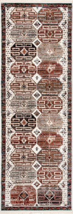 Beige Oriental Fringed Area Rug with Vibrant Pattern