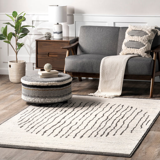 Beige Pinstriped Area Rug for Contemporary Home Décor