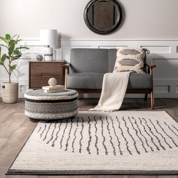 Beige Pinstriped Area Rug for Contemporary Home Décor