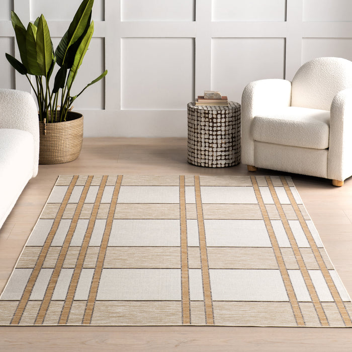 Beige Plaid Indoor Outdoor Area Rug 120x180 cm