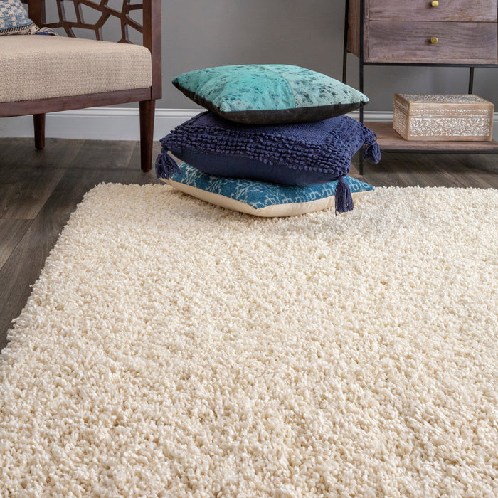 Beige Plush Shag Area Rug 120 cm Soft and Comfortable