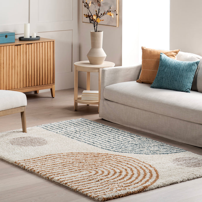 Beige Retro Geometric Shag Area Rug 120x180 cm