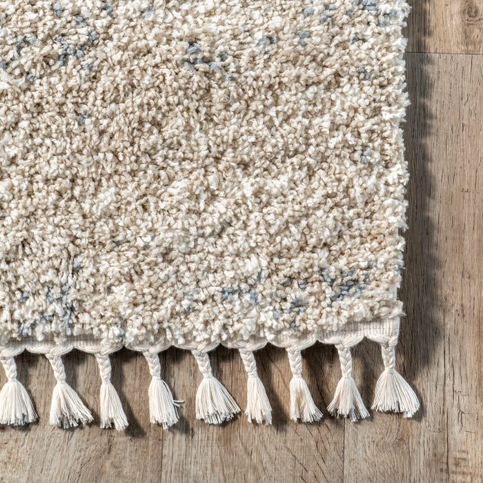 Beige Shag Rug With Tassels For Home Decor