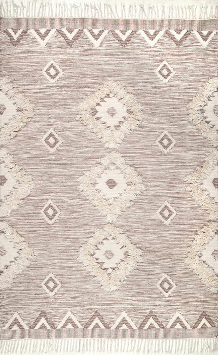 Tappeto Shaggy marocchino a reticolo beige 140x200 cm