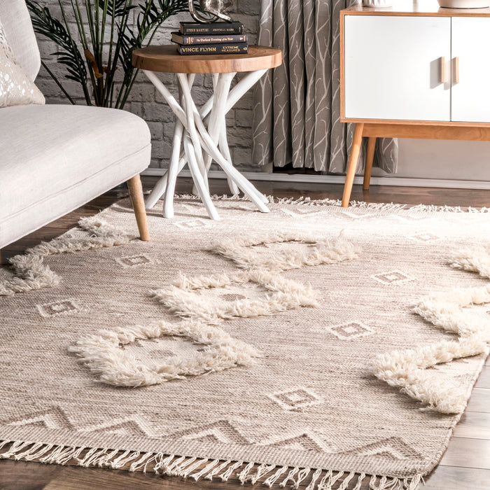 Tappeto Shaggy marocchino a reticolo beige 140x200 cm