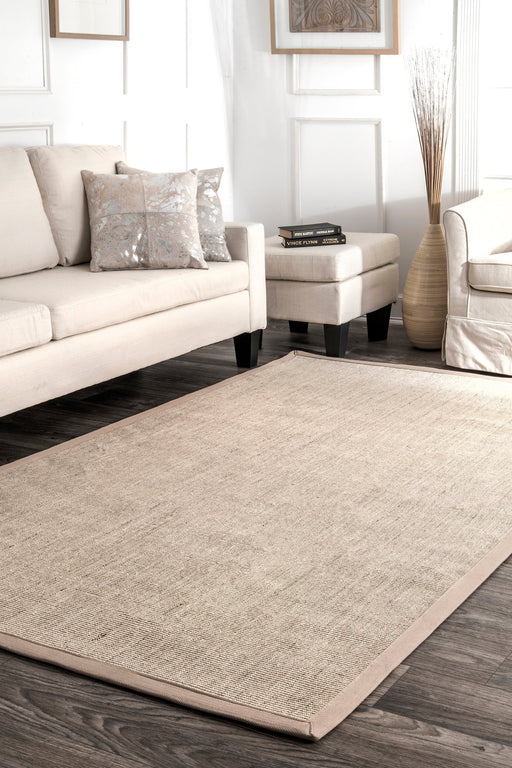 Beige Sisal Area Rug with Border Durable Natural Fiber