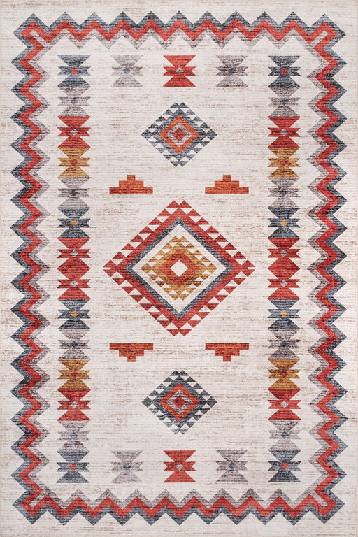 Beige Southwestern Diamond Machine Washable Area Rug