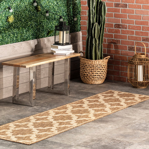 Beige Starry Trellis Area Rug for Indoor and Outdoor Use