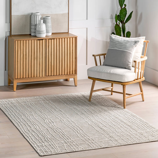 Beige Striped Flatwoven Area Rug for Home Decor