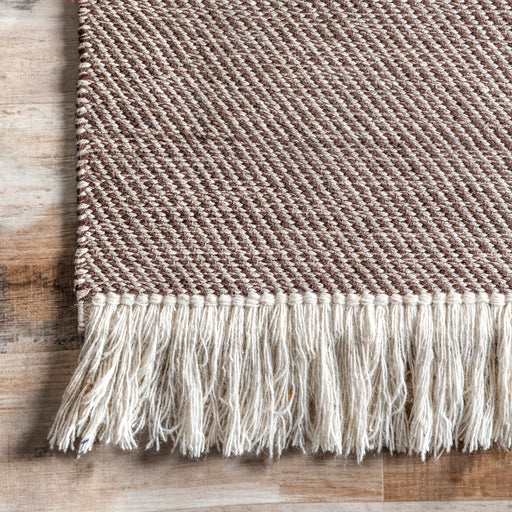 Beige Striped Fringed Cotton Flatweave Rug 150x240 cm