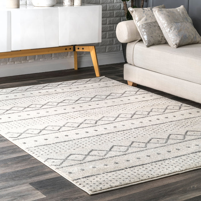 Beige Striped Geometric Area Rug 160 x 230 cm