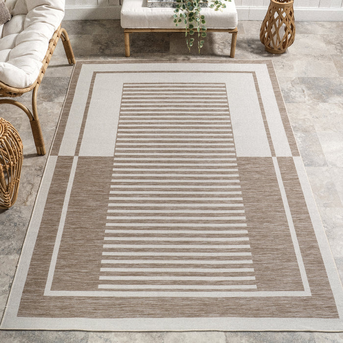 Beige Striped Indoor Outdoor Area Rug 120 cm x 180 cm