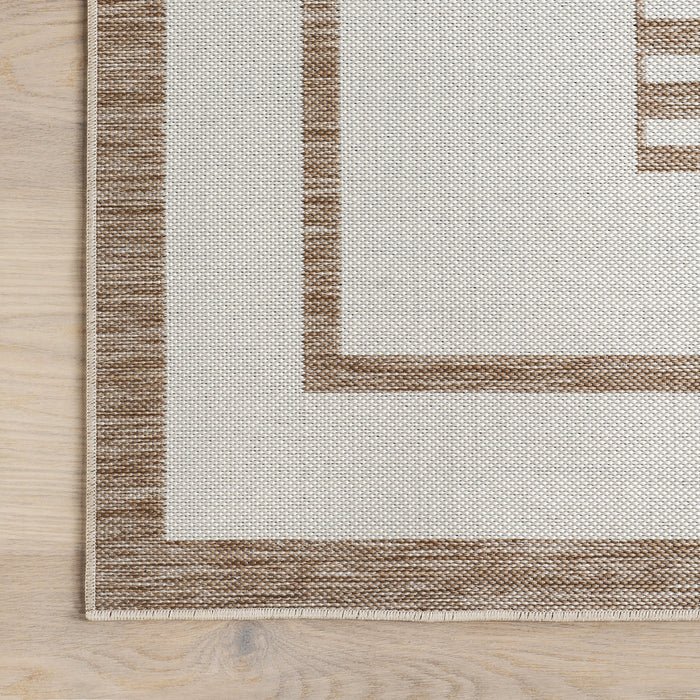 Beige Striped Indoor Outdoor Area Rug 120 cm x 180 cm