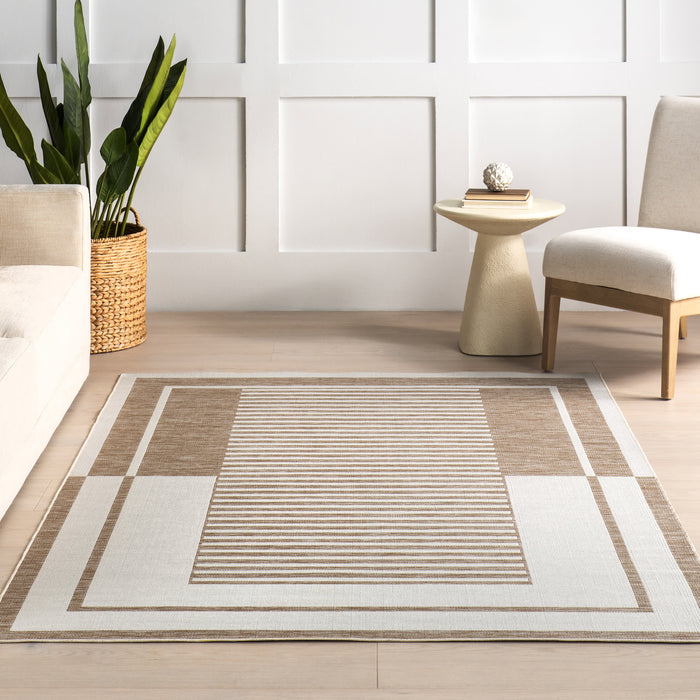 Beige Striped Indoor Outdoor Area Rug 120 cm x 180 cm