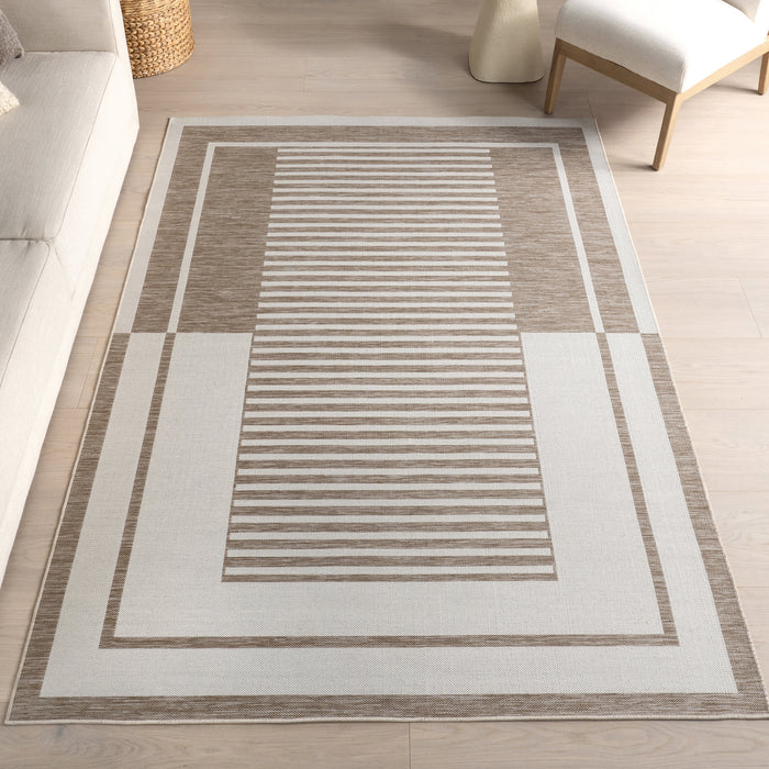 Beige Striped Indoor Outdoor Area Rug 120 cm x 180 cm