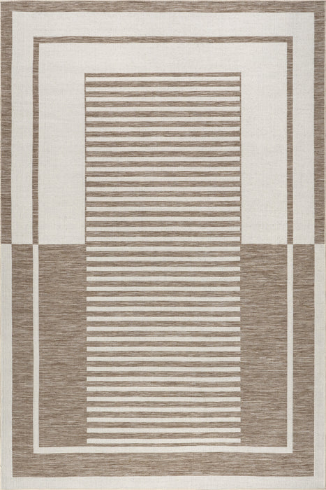 Beige Striped Indoor Outdoor Area Rug 120 cm x 180 cm