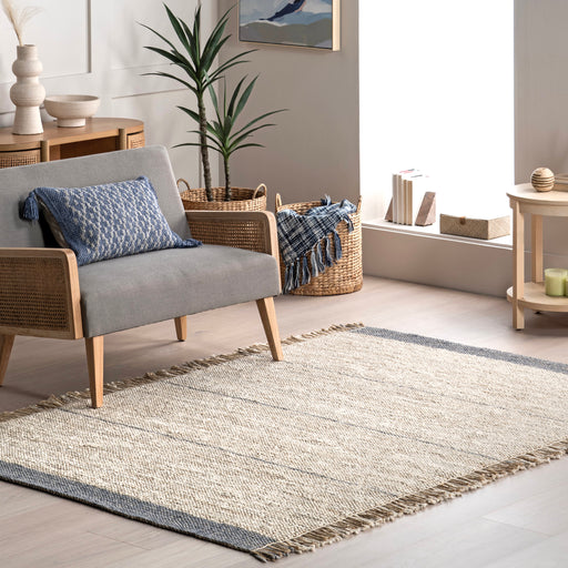 Beige Striped Jute Cotton Rug 120x180 cm