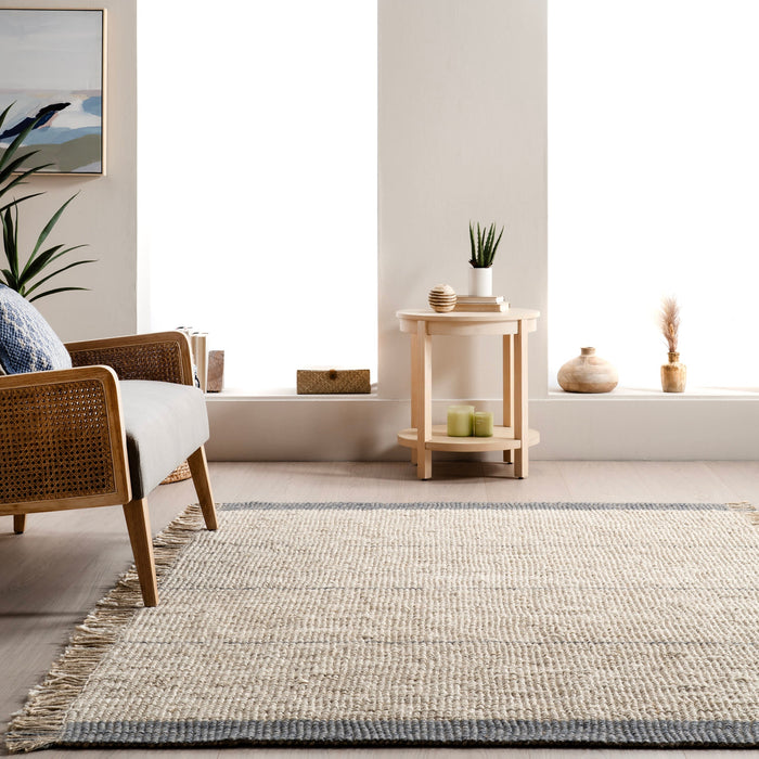 Beige Striped Jute Cotton Rug 120x180 cm