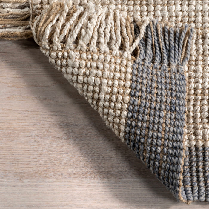 Beige Striped Jute Cotton Rug 120x180 cm