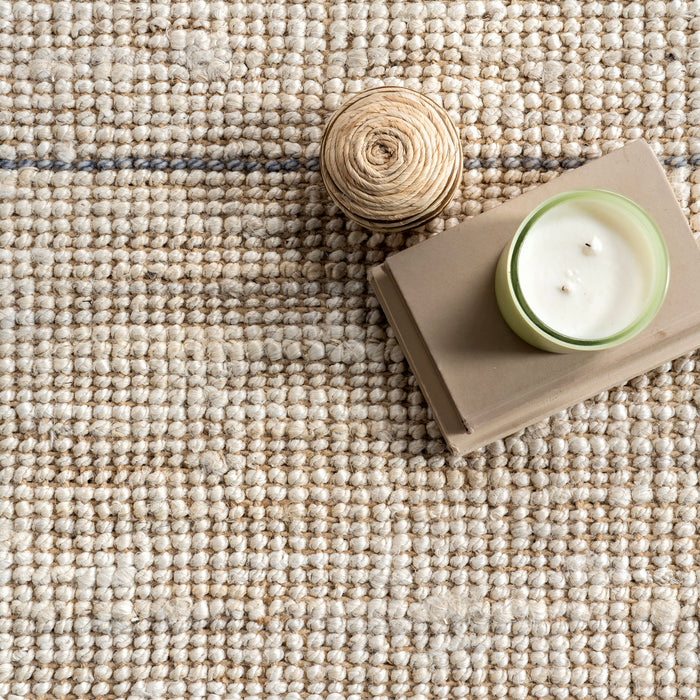 Beige Striped Jute Cotton Rug 120x180 cm