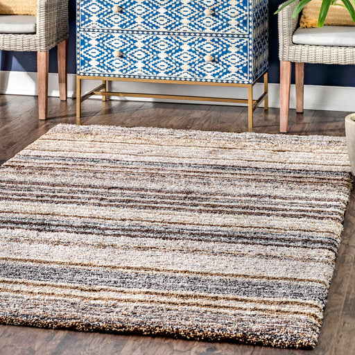 Beige Striped Shag Area Rug for Soft and Cozy Spaces