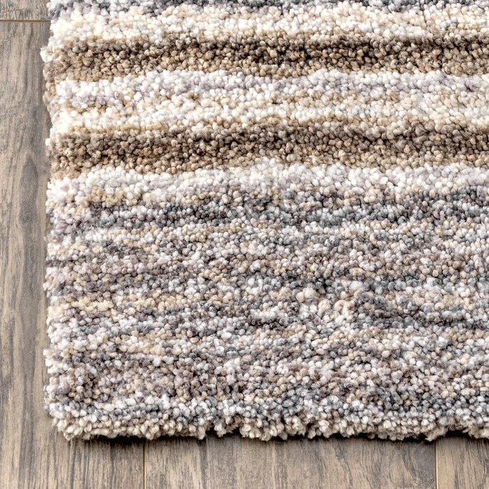 Beige Striped Shag Area Rug for Soft and Cozy Spaces